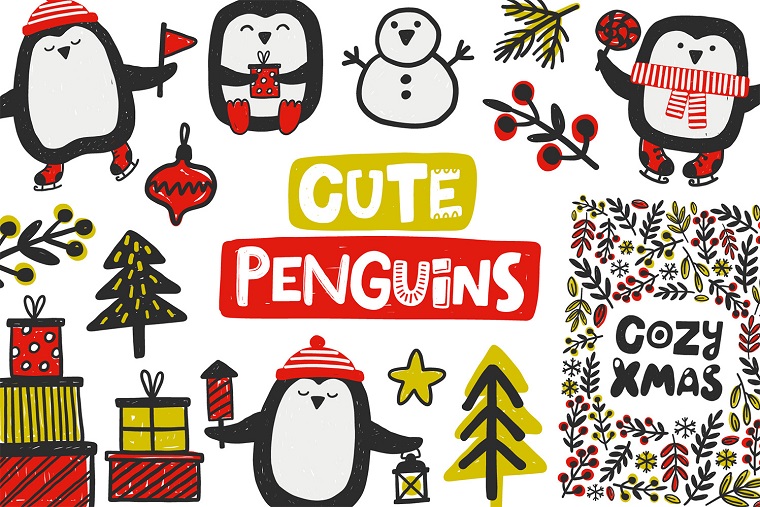 Cute Penguins. Christmas Collection