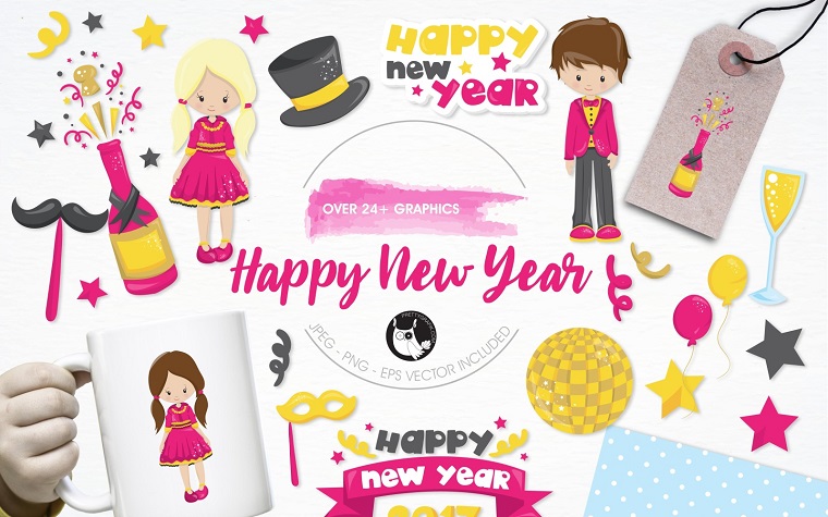 Happy New Year illustration pack Vector