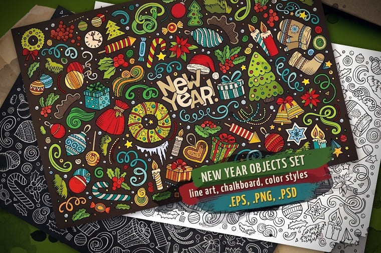 New Year Objects & Elements Set Vector