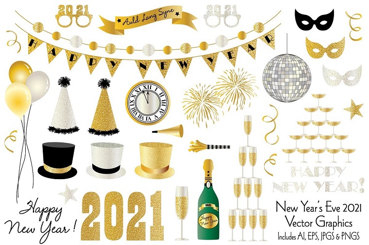 New Year's Eve 2021 Vector Clipart Graphics Illustration