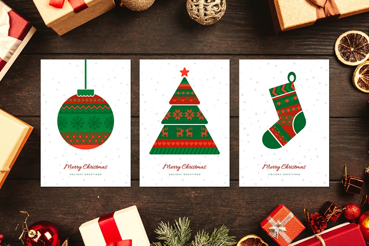Norwegian Christmas Greeting Cards Set Illustration