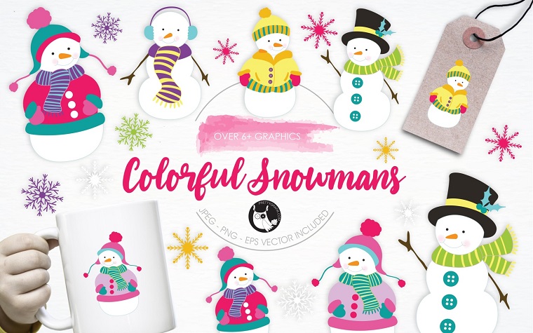 Colorful Snowmans illustration pack Vector