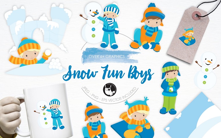 Snow Fun Boys illustration pack Vector