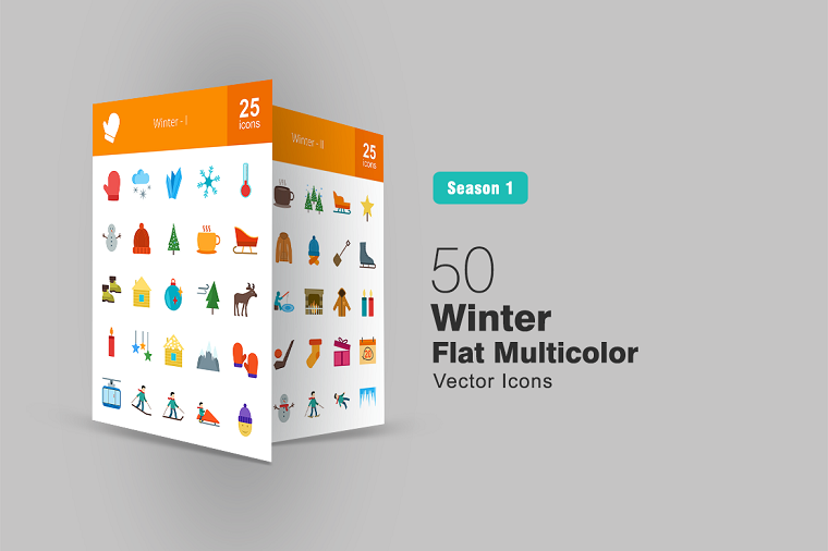 50 Winter Flat Multicolor Iconset Template