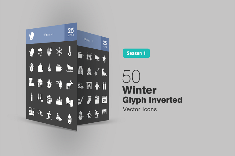 50 Winter Glyph Inverted Iconset Template