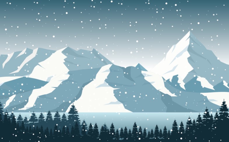 Magical Winter Pine Mountain Illustration Pattern