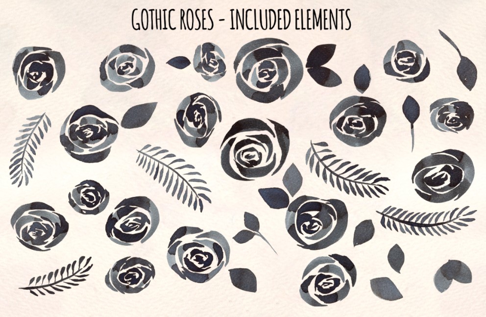 36 Watercolor Gothic roses