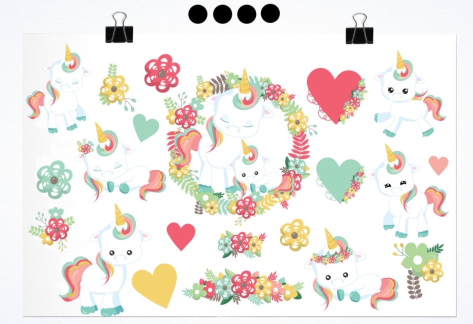 Floral Unicorn Spring flowers clipart