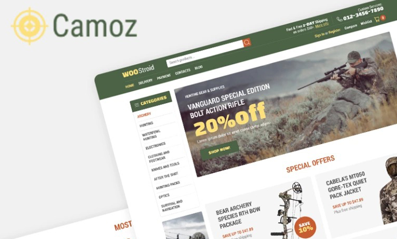 Camoz - WooCommerce Theme für einen Jagdshop