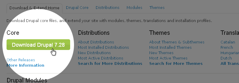 Downloading Drupal Engine page