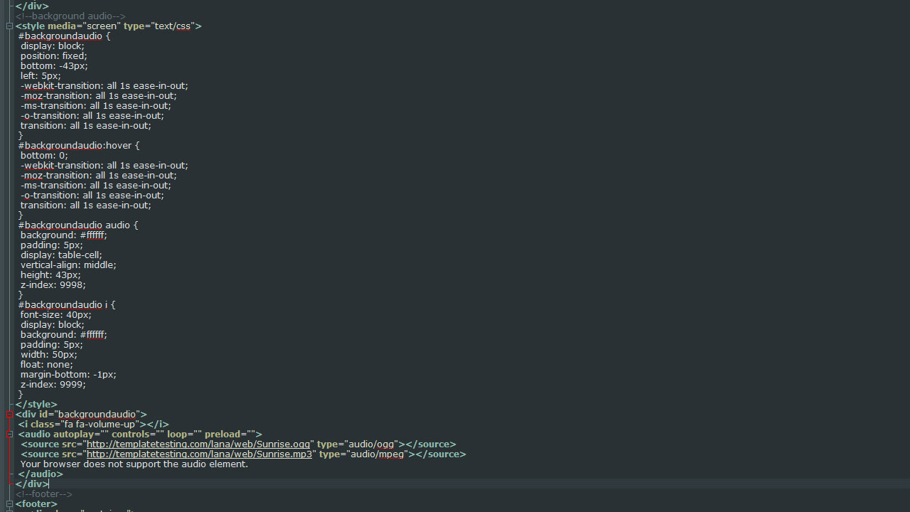 JS Animated. How to add a background music using HTML - Template
