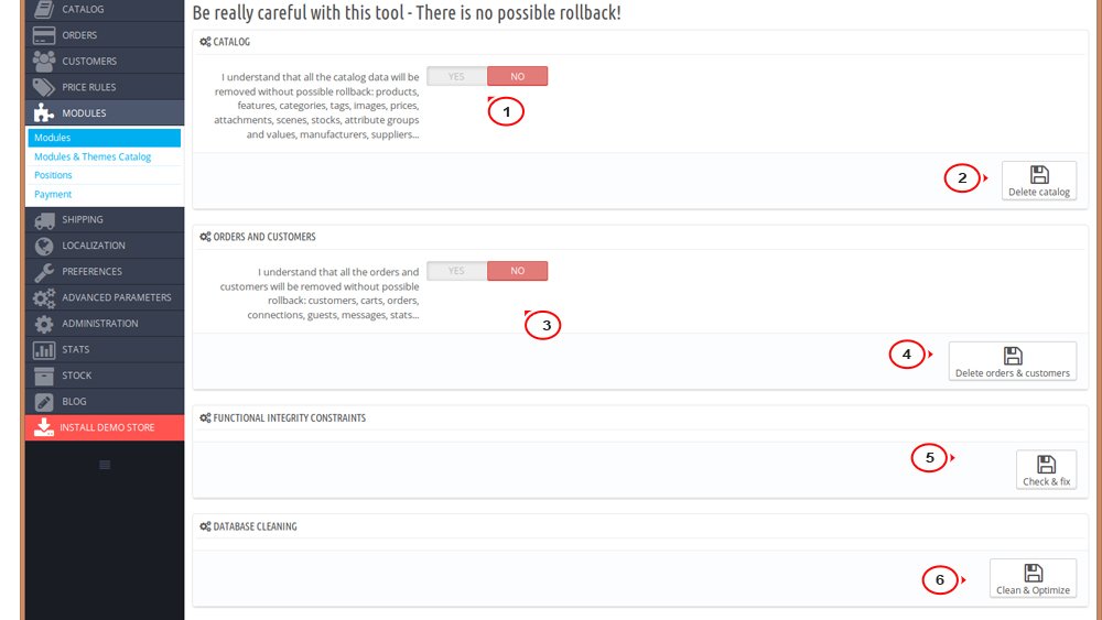 prestashop 1 6 x how to delete all sample catalog data template