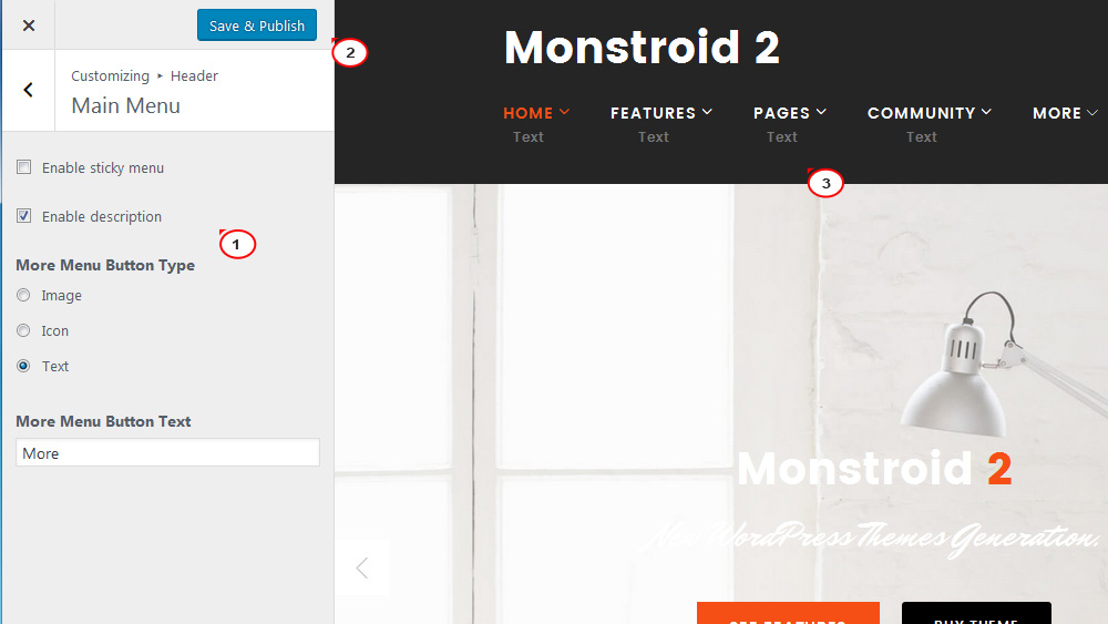 Monstroid 2.How to enabledisable main menu description