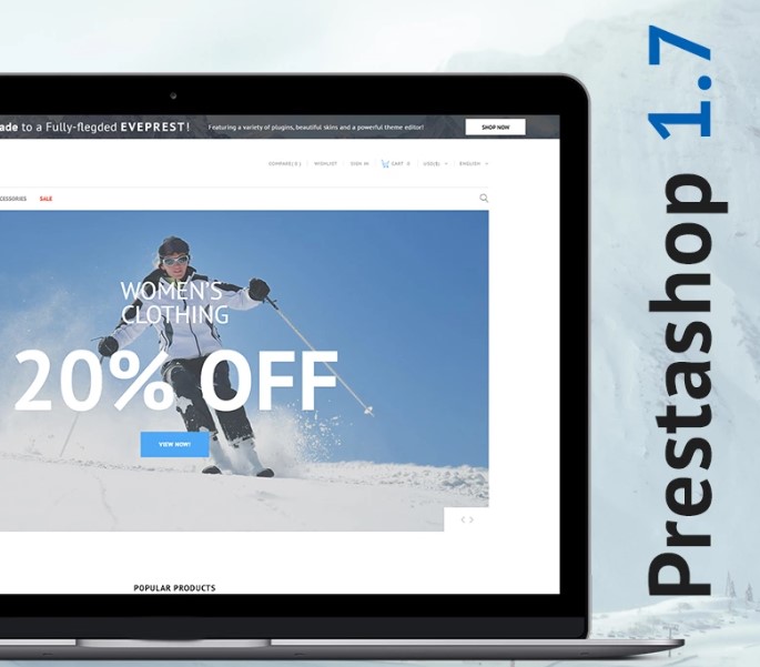 Sportek — Бесплатный PrestaShop шаблон магазина снаряжения для зимних видов спорта